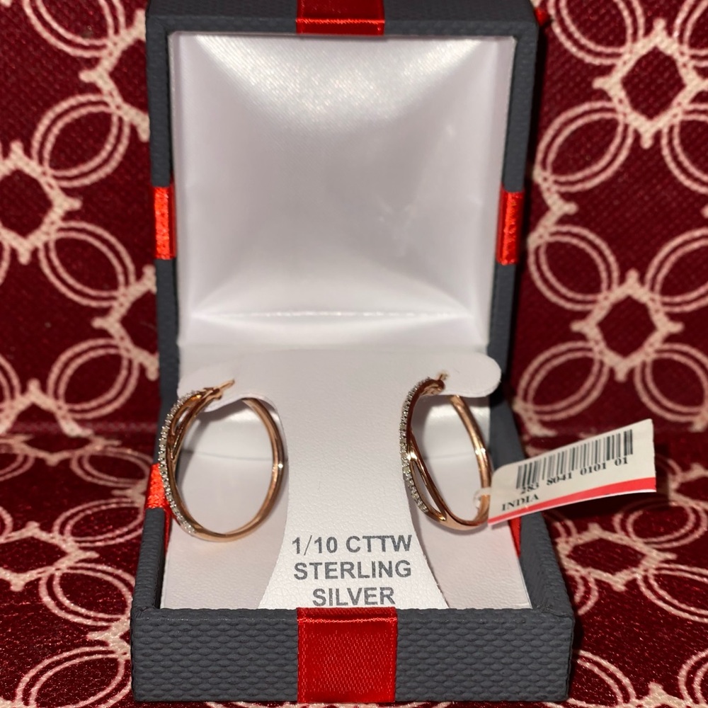 1/10 CT. T.W. Diamond 14K Rose Gold Over Sterling Silver X-Hoop Earrings